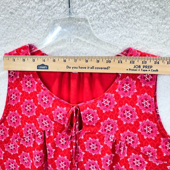 Rose Olive Top Women Sz XL Sleeveless Red White Geometric Print Tassel Tie Boho - Picture 3 of 11